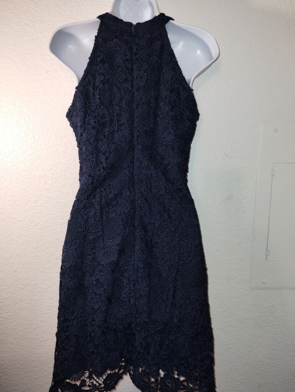 Lulus Dress Navy Blue Lace Crochet Overlay S/L sz 12 - Picture 4 of 17